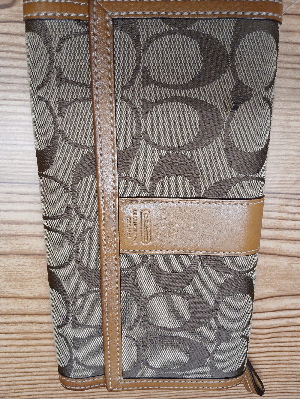 Coach Signature Canvas Continental Wallet in Brown and Tan